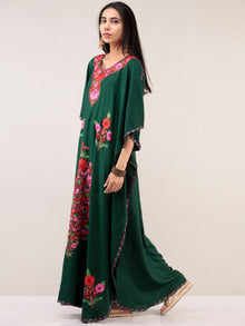 Bottle Green Aari Embroidered Kashmere Free Size Kaftan  - K12K042