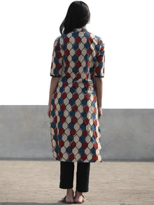 Beige Indigo Red Hand Block Printed Ajrakh Kurta With Stand Collar  - K40F1169