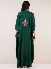 Bottle Green Aari Embroidered Kashmere Free Size Kaftan  - K12K042