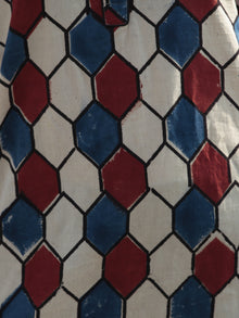 Beige Indigo Red Hand Block Printed Ajrakh Kurta With Stand Collar  - K40F1169