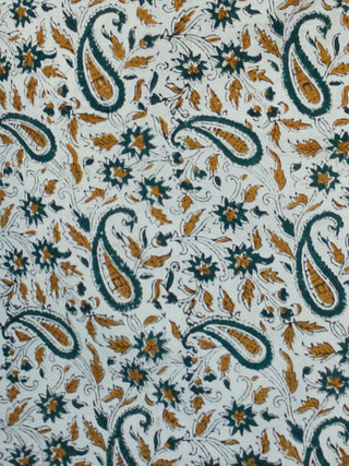 Beige Brown Blue Cotton Block Printed Suit - Set of 3 - SS01F024