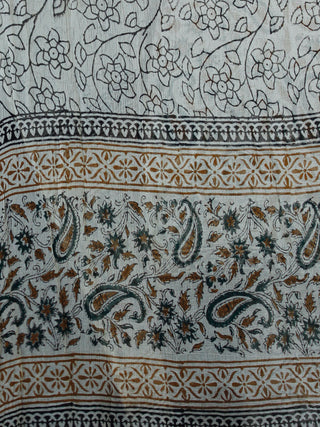 Beige Brown Blue Cotton Block Printed Suit - Set of 3 - SS01F024