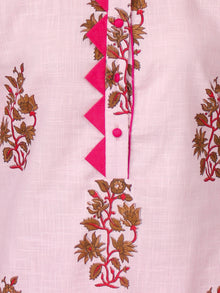Pink Coral Brown Cotton Block Printed Kurta & Pants - Set of 2 - SS01F048