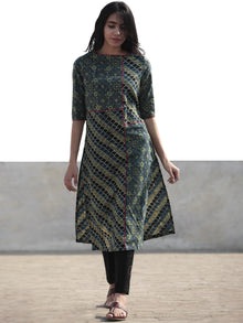 Green Indigo Black Hand Block Printed Ajrakh Kurta  - K41F1183