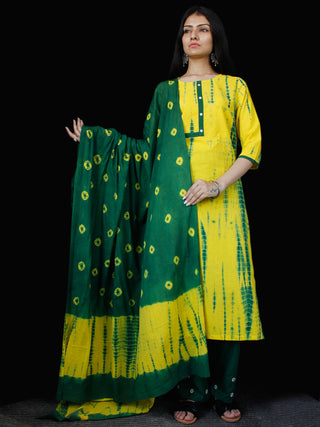 Green Yellow Cotton Block Printed Suit - Set of 3 - SS01F025