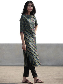 Green Indigo Black Hand Block Printed Ajrakh Kurta  - K41F1183