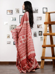 Onion Pink White Hand Block Printed Kota Doria Saree in Natural Colors - S031702871