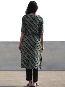 Green Indigo Black Hand Block Printed Ajrakh Kurta  - K41F1183