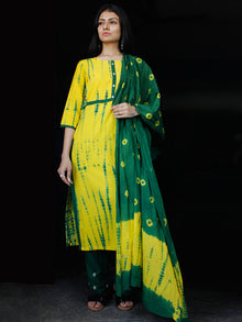 Green Yellow Cotton Block Printed Suit - Set of 3 - SS01F025