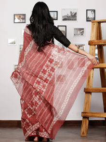 Onion Pink White Hand Block Printed Kota Doria Saree in Natural Colors - S031702871