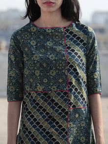 Green Indigo Black Hand Block Printed Ajrakh Kurta  - K41F1183