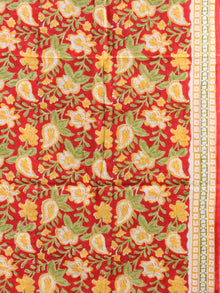 Red Yellow Green Hand Block Printed Cotton Suit-Salwar Fabric With Chiffon Dupatta (Set of 3) - SU01HB446