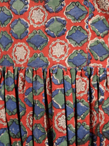 Red Teal Green Indigo Ivory Black Hand Block Printed Cotton  Midi Dress - D105F1316