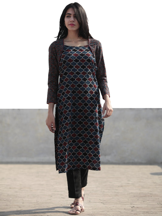 Indigo Black Maroon Hand Block Printed Ajrakh Kurta  - K42F1176