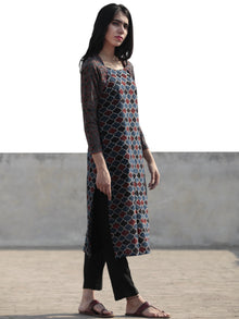 Indigo Black Maroon Hand Block Printed Ajrakh Kurta  - K42F1176