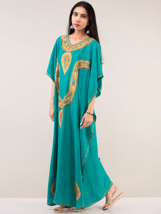Sky Blue Aari Embroidered Kashmere Free Size Kaftan  - K12K044