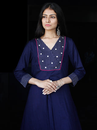 Indigo Pink Rayon Kurta And Palazzo With Embroidery Details - Set of 2 - SS01F026