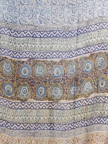 Mustard Blue White Hand Block Printed Cotton Suit-Salwar Fabric With Chiffon Dupatta (Set of 3) - SU01HB445