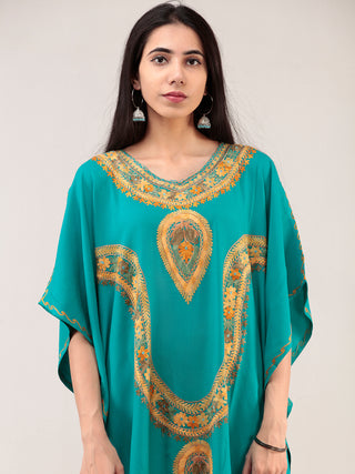 Sky Blue Aari Embroidered Kashmere Free Size Kaftan  - K12K044