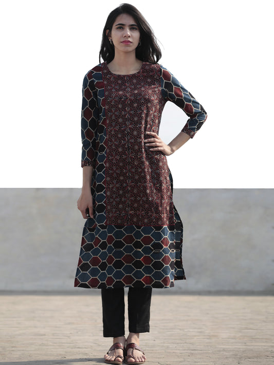 Indigo Black Maroon Red Hand Block Printed Ajrakh Kurta  - K43F1170