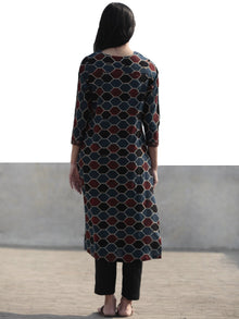 Indigo Black Maroon Red Hand Block Printed Ajrakh Kurta  - K43F1170