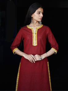 Maroon South Handloom Cotton Kurta With Ajrakh & Gotta Detailing  - K153FXXX