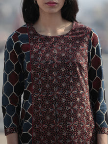 Indigo Black Maroon Red Hand Block Printed Ajrakh Kurta  - K43F1170
