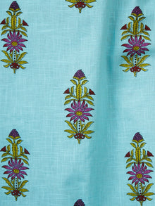 Sky Blue Pink Green Cotton Block Printed Kurta & Pants - Set of 2 - SS01F050