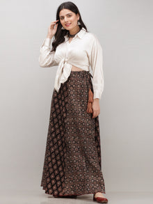 Black Maroon Ajrakh Hand Block Printed Wrap Around Skirt With Kali  - S402BP151