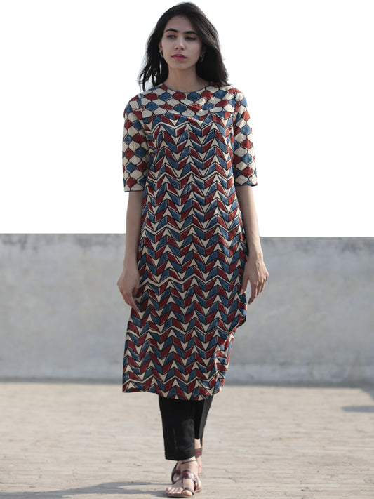 Ivory Red Indigo Hand Block Printed Ajrakh Kurta  - K44F1175