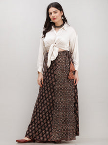 Black Maroon Ajrakh Hand Block Printed Wrap Around Skirt With Kali  - S402BP151