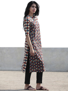 Ivory Red Indigo Hand Block Printed Ajrakh Kurta  - K44F1175