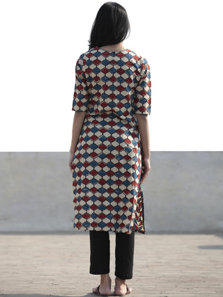 Ivory Red Indigo Hand Block Printed Ajrakh Kurta  - K44F1175