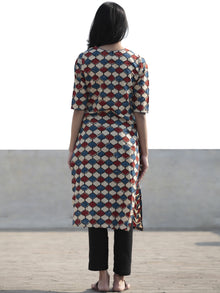 Ivory Red Indigo Hand Block Printed Ajrakh Kurta  - K44F1175