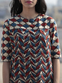 Ivory Red Indigo Hand Block Printed Ajrakh Kurta  - K44F1175