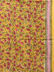Yellow Pink Green Hand Block Printed Cotton Suit-Salwar Fabric With Chiffon Dupatta (Set of 3) - SU01HB447