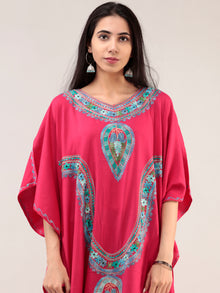 Magenta Aari Embroidered Kashmere Free Size Kaftan  - K12K057