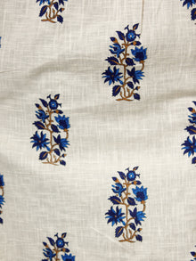 Off White Royal Blue Cotton Block Printed Kurta & Pants - Set of 2 - SS01F052