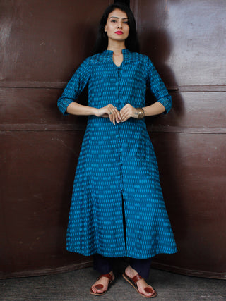 Blue Silk Cotton Ikat Embroidered Kurta & Pants (Set of 2)  - SS01F1748