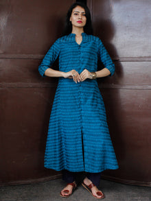 Blue Silk Cotton Ikat Embroidered Kurta & Pants (Set of 2)  - SS01F1748