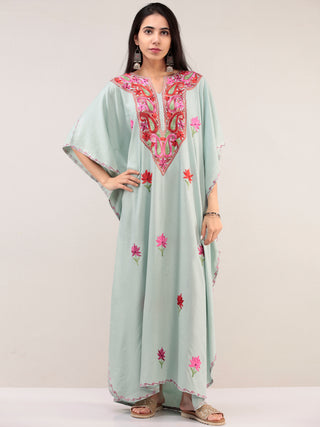 Pastel Green Aari Embroidered Kashmere Free Size Kaftan  - K12K058