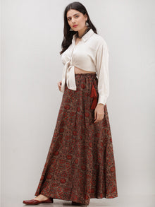 Brown Maroon Ajrakh Hand Block Printed Wrap Around Skirt  - S402BP29