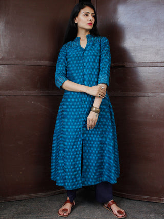 Blue Silk Cotton Ikat Embroidered Kurta & Pants (Set of 2)  - SS01F1748