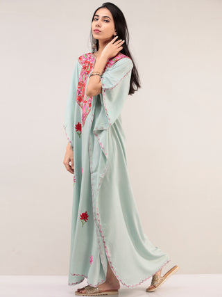 Pastel Green Aari Embroidered Kashmere Free Size Kaftan  - K12K058
