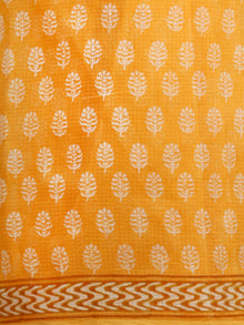 Yellow Mustard White Hand Block Printed Kota Doria Saree in Natural Colors - S031702874