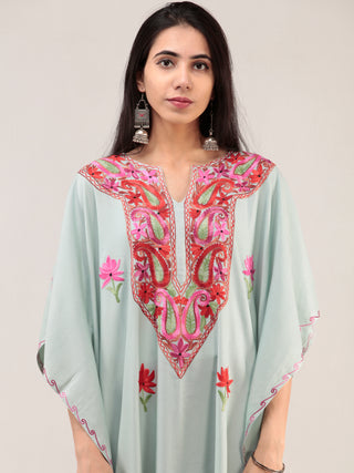 Pastel Green Aari Embroidered Kashmere Free Size Kaftan  - K12K058
