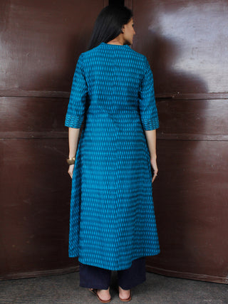 Blue Silk Cotton Ikat Embroidered Kurta & Pants (Set of 2)  - SS01F1748