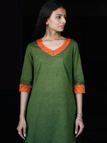 Green Orange South Handloom Cotton Kurta With Embroidered Detailing - K154FXXX