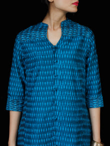 Blue Silk Cotton Ikat Embroidered Kurta & Pants (Set of 2)  - SS01F1748