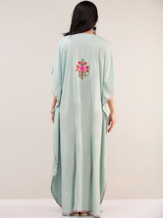 Pastel Green Aari Embroidered Kashmere Free Size Kaftan  - K12K058
